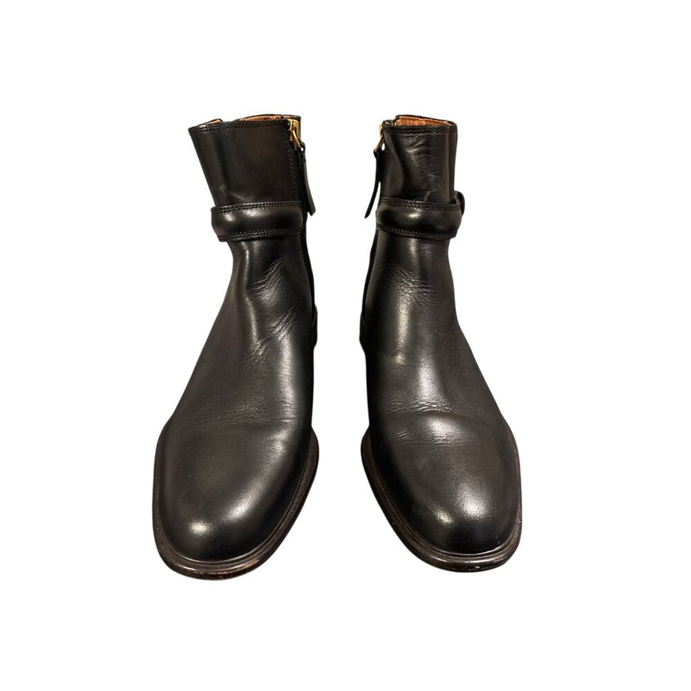 Franco Sarto Black Leather Ankle Boots With Gold Buckle Strap